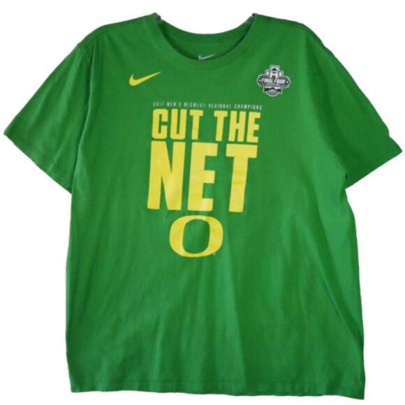 Nike Oregon Ducks Mens XL Basketball Green T-Shirt CUT THE NET Final Four 2017 - Picture 1 of 9